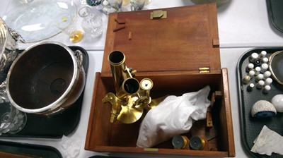 Lot 405 - A cased brass microscope by R&J Beck
