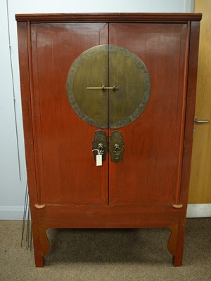 Lot 111 - Early 20th C Chiese red lacquer wardrobe.