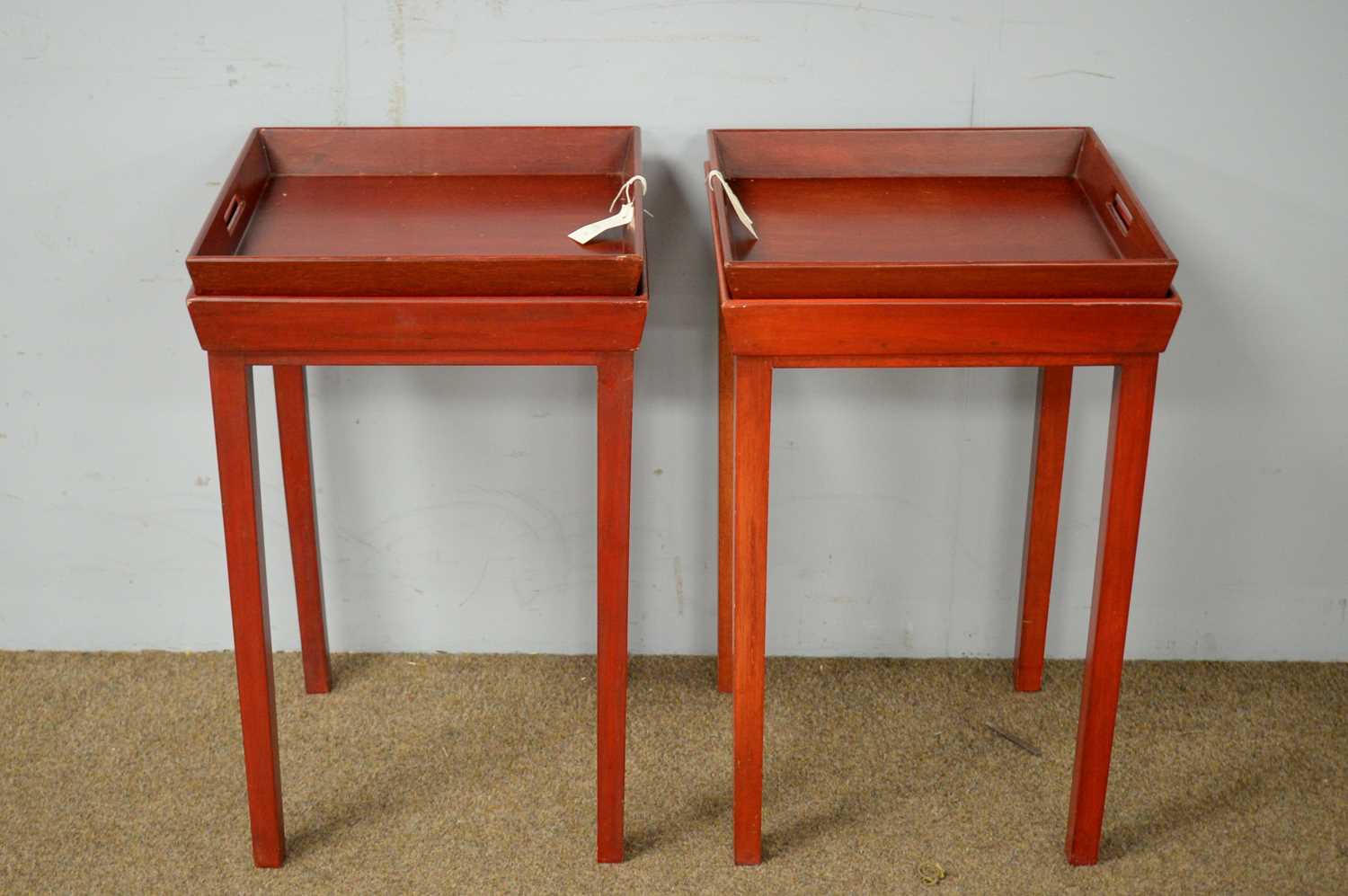 Lot 36 - Pair of 20th C red-painted tray tables.