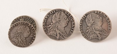 Lot 259 - George III two Shillings and silver Sixpences