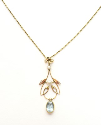 Lot 80 - An Edwardian aquamarine and pearl pendant