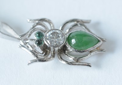 Lot 92 - Jade and diamond spider pendant