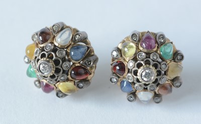 Lot 97 - A pair of gemstone and diamond earrings