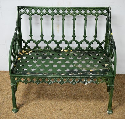Lot 15 - Late 19th/early 20th C green painted cast iron garden bench.