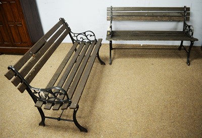 Lot 77 - Pair of early 20th Century cast iron garden benches.