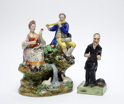 Lot 507 - Pearlware figure Dr Syntax; Pearlware group musicians