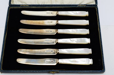 Lot 188 - Six silver and mother-of-pearl tea knives