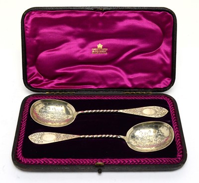 Lot 143 - A pair of Victorian silver serving spoons