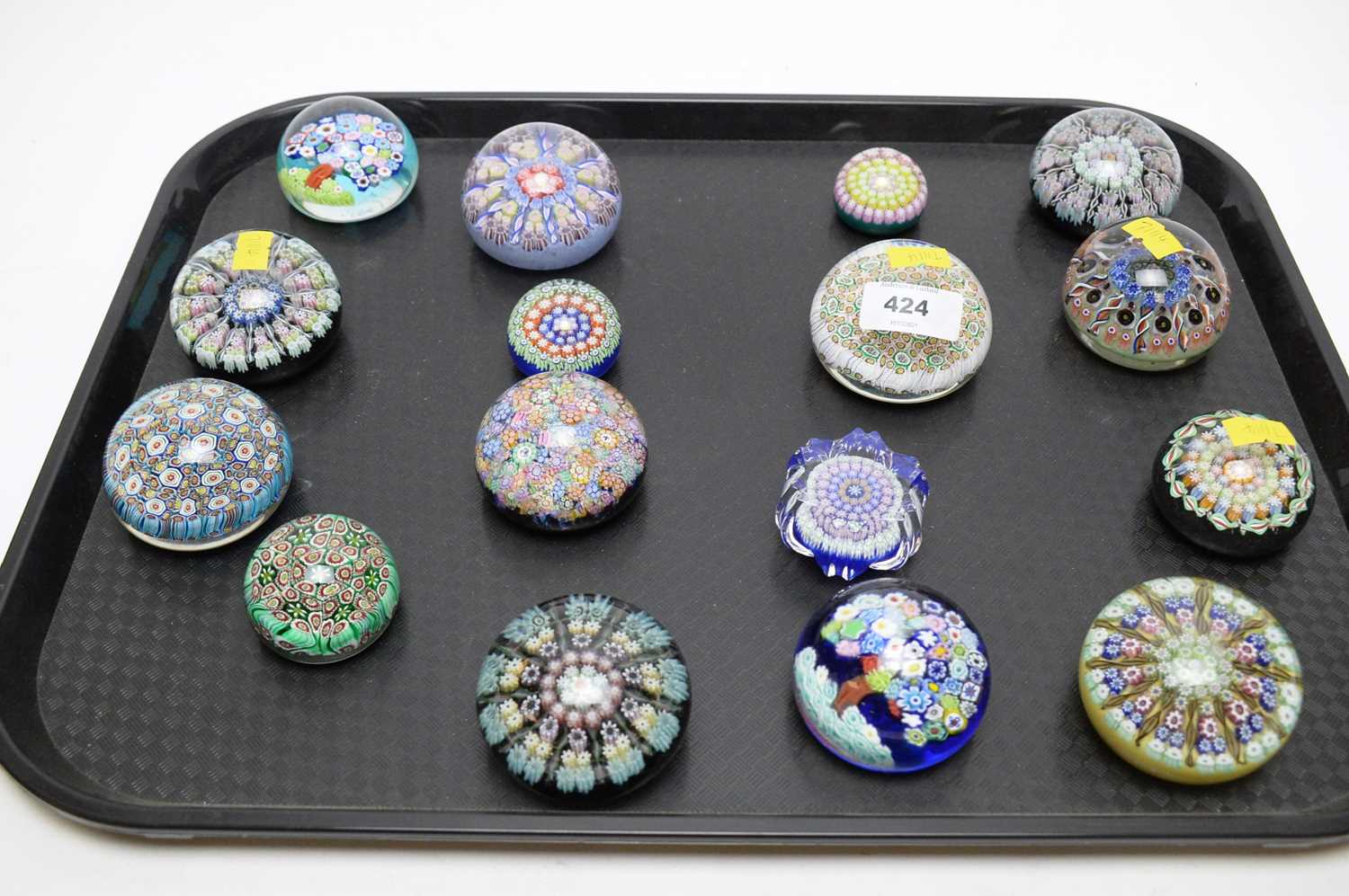 Lot 424 - A selection of millefiori glass paperweights