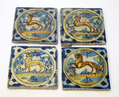 Lot 520 - Four early Spanish tiles