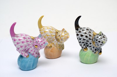 Lot 462 - Three Herend figures of kittens.