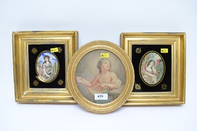 Lot 475 - Pair of Victorian needlework pictures; and a print