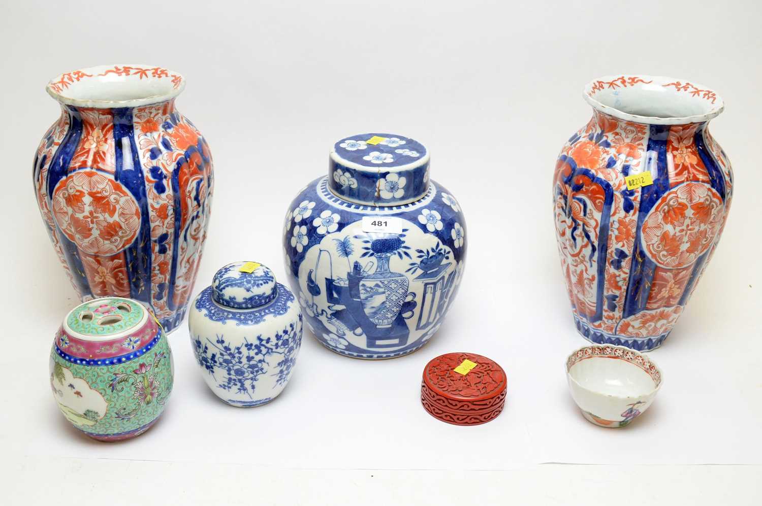 Lot 481 - Pair of Japanese vases; and other Asian ceramics.
