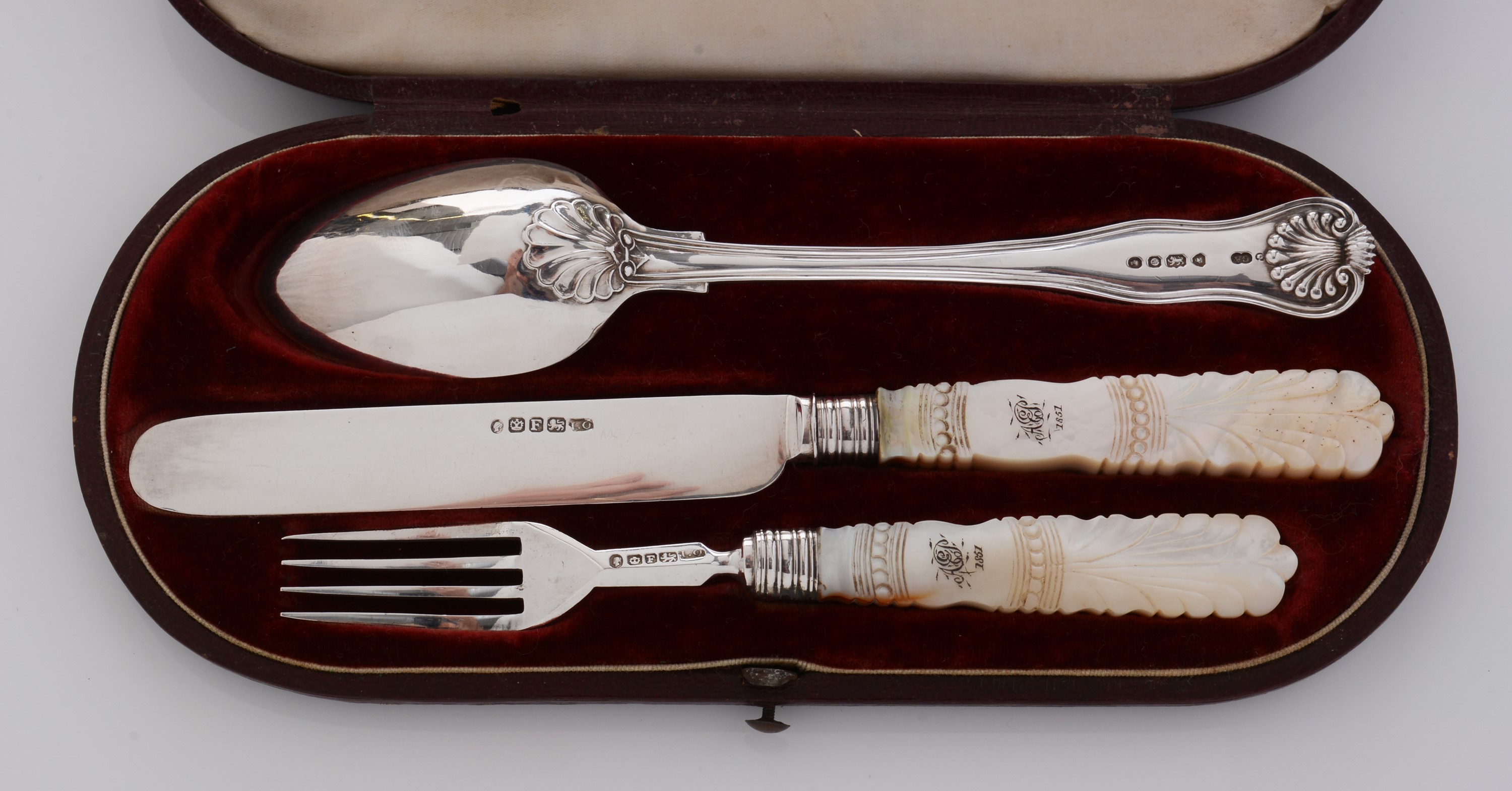 Lot 178 Three knife, fork and spoon christening sets