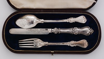 Lot 178 - Three knife, fork and spoon christening sets