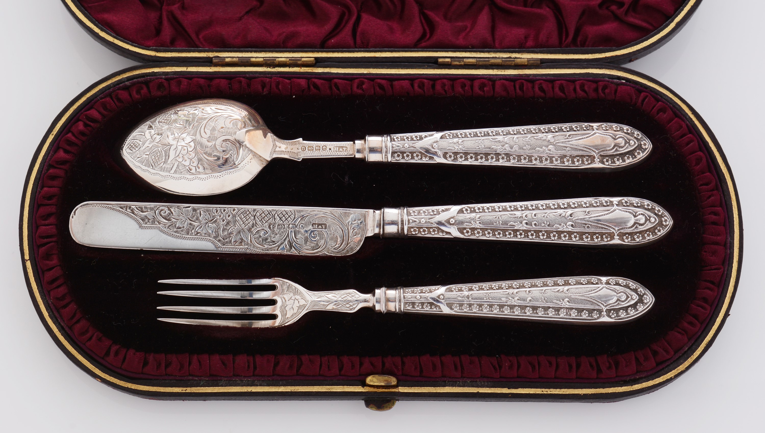 Lot 178 Three knife, fork and spoon christening sets