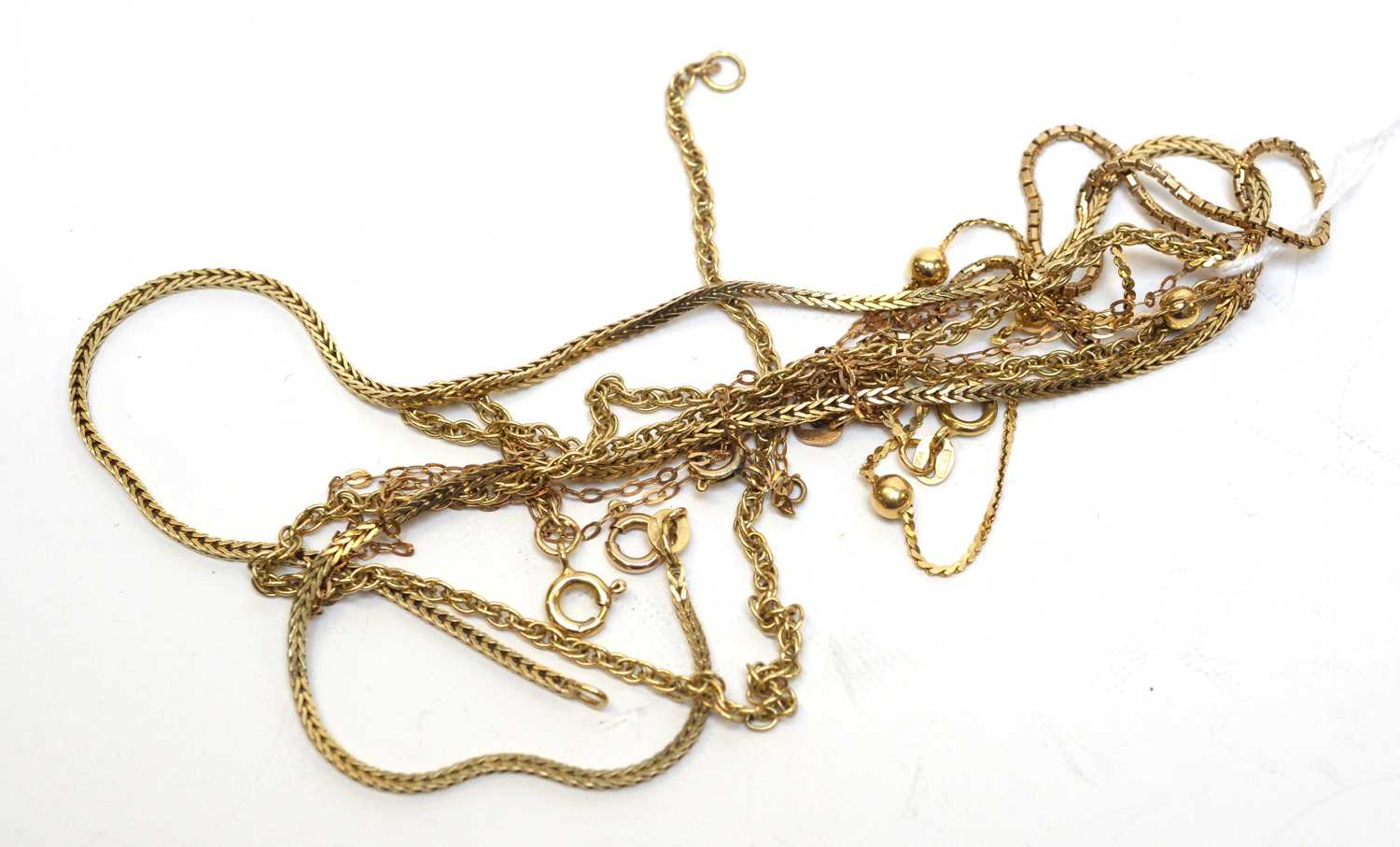 Lot 152 - Gold and yellow-metal necklaces and bracelets.