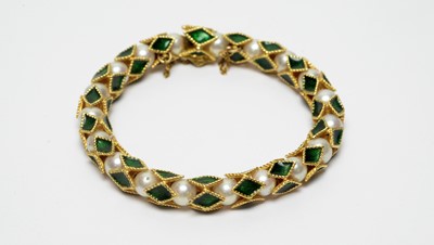 Lot 9 - An enamel and cultured pearl bracelet