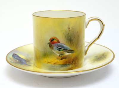 Lot 518 - Six Royal Worcester coffee cans and saucers with game birds by Peter Platt