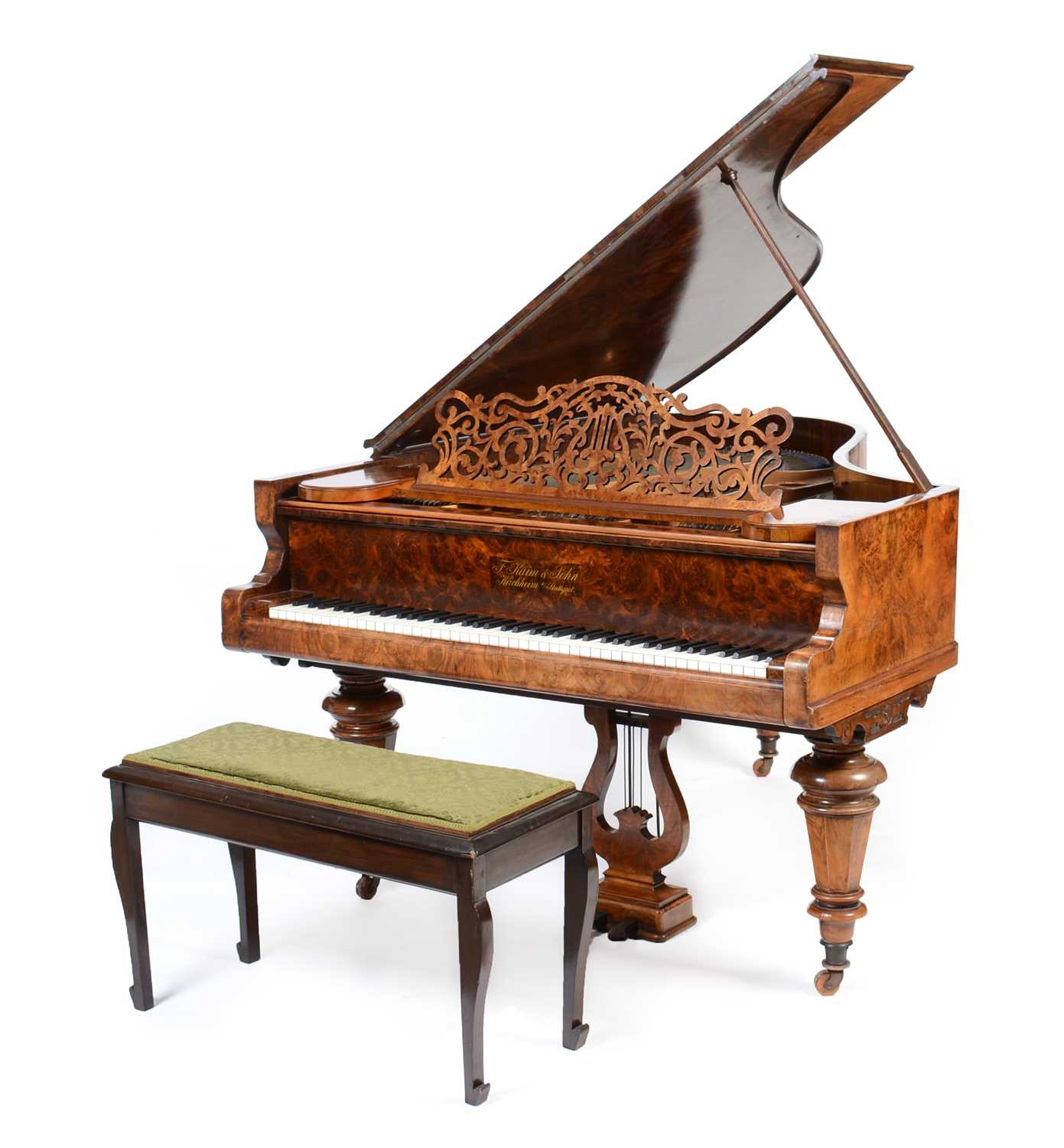 602 - Kaim & Sohn of Stuttgart - A burr walnut baby grand piano 