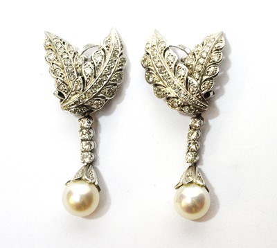 Lot 16 - A fine pair of diamond and cultured pearl earrings