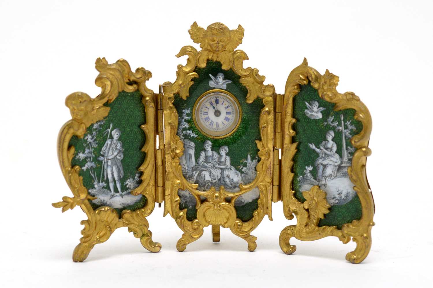 Lot 229 - A French 19th Century triptych dressing table clock