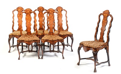 Lot 619 - Set of six 18th Century Dutch marquetry dining chairs