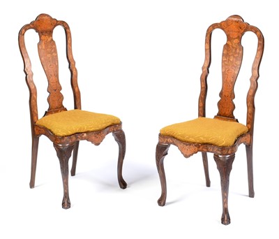 Lot 620 - A pair of 18th Century Dutch marquetry dining chairs