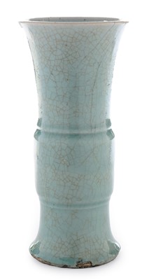 Lot 454 - A Chinese celadon gu-shaped vase