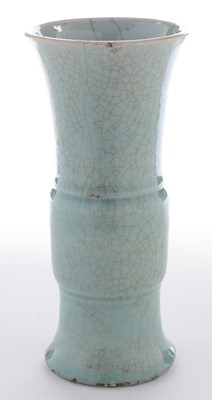 Lot 312 - A Chinese celadon gu-shaped vase