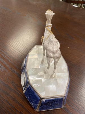 Lot 464 - A camel mounted lapis lazuli desktop clock