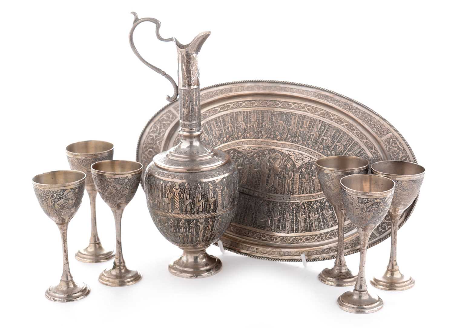 Lot 205 - Persian silver liqueur set