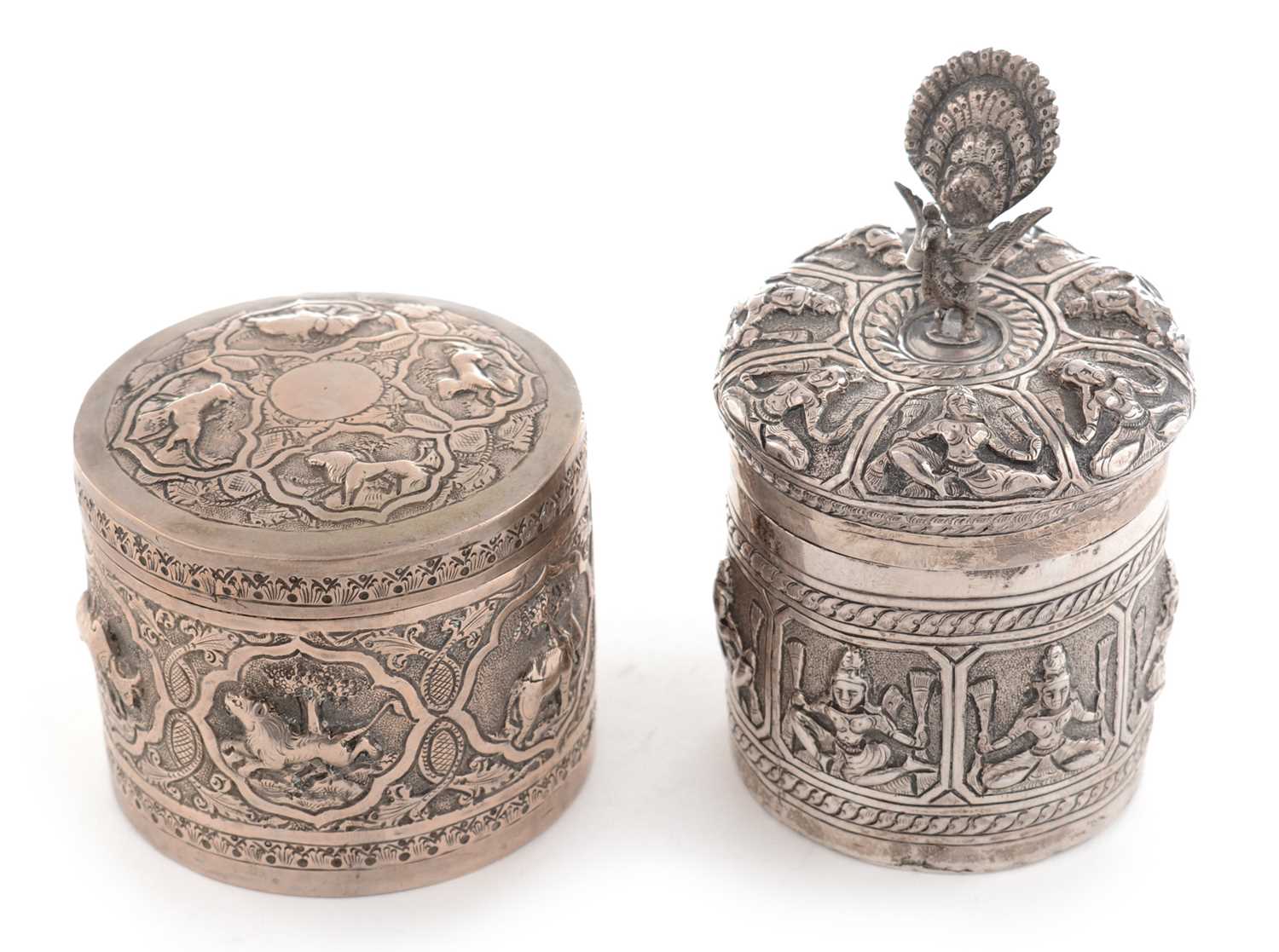 Lot 204 - Two Indian white metal covered boxes