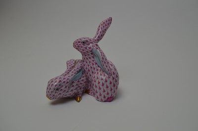 Lot 394 - A Herend figure group of two bunny rabbits