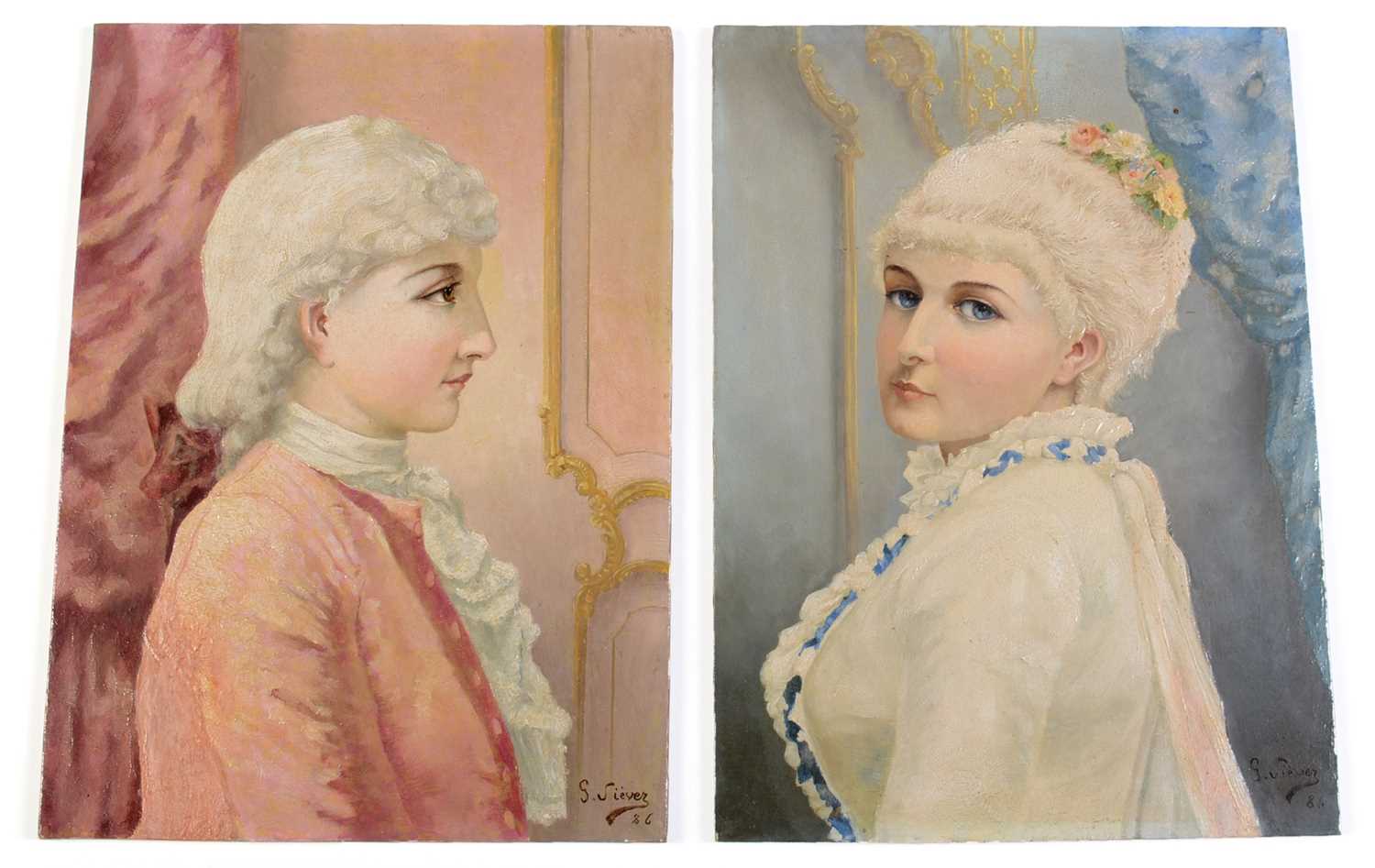 Lot 505 - Louis Gustave Siever: a pair of painted porcelain plaques