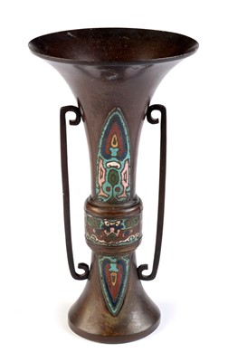 Lot 477 - Japanese Gu shaped champleve bronze vase