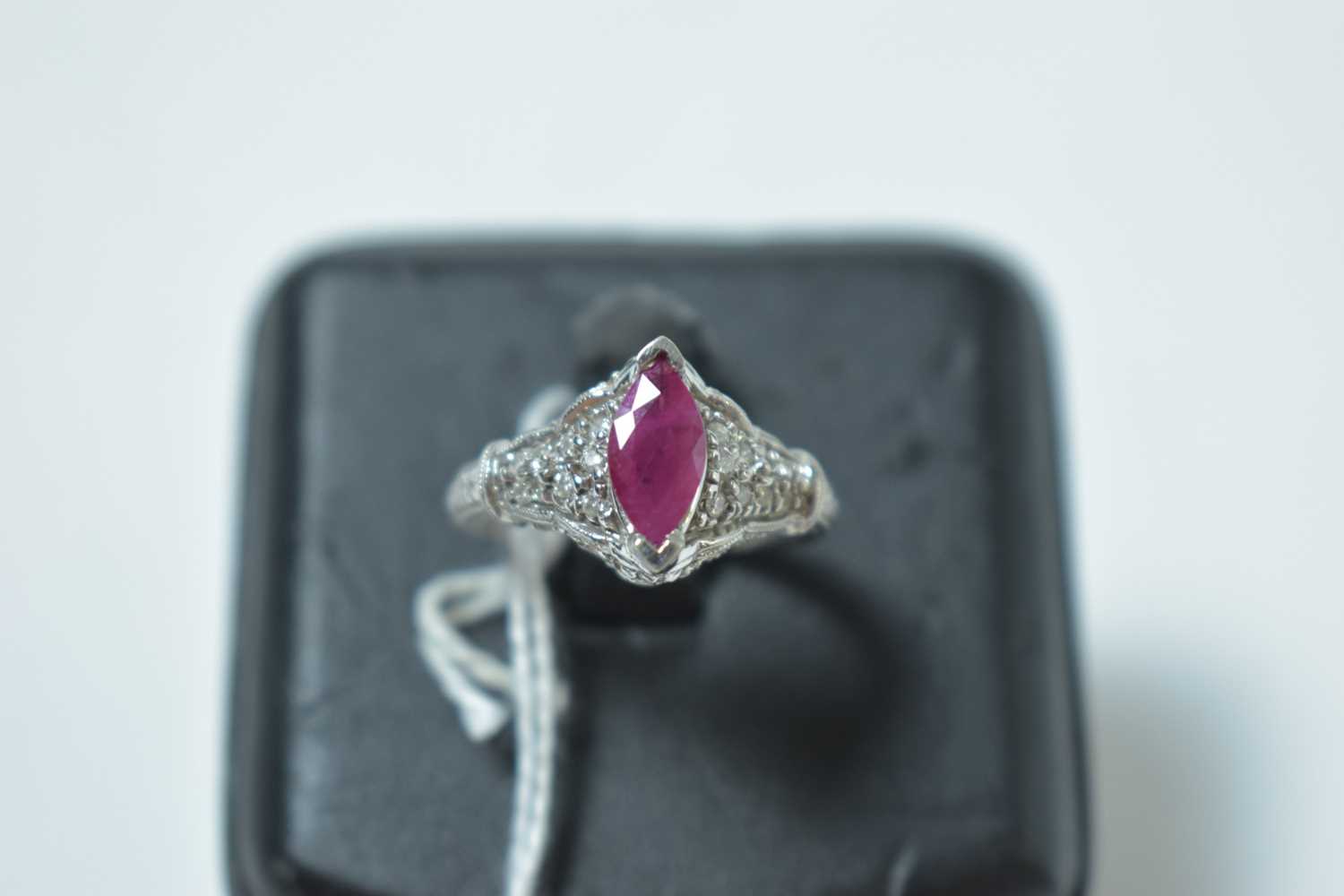 Lot 227 - A contemporary 14ct white gold, ruby and diamond cocktail ring
