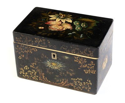 Lot 587 - A 19th Century black Japanned and ivory mounted tea caddy.