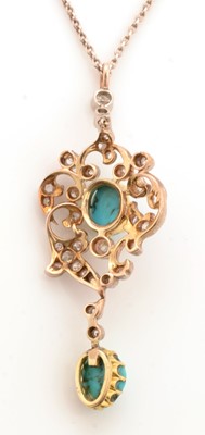 Lot 63 - An Edwardian diamond and turquoise pendant