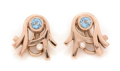 Lot 66 - A pair of aquamarine and diamond earrings by Catherine Best
