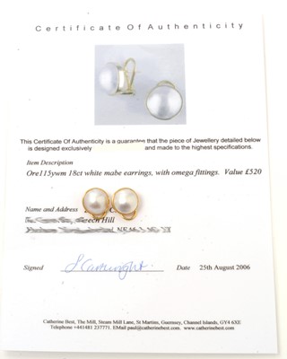 Lot 68 - A pair of mabe pearl earrings