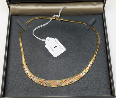 Lot 1 - A 9ct gold tri-coloured collar necklace.