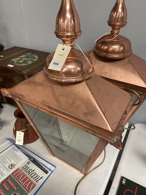 Lot 200 - Pair of copper wall mounting lanterns