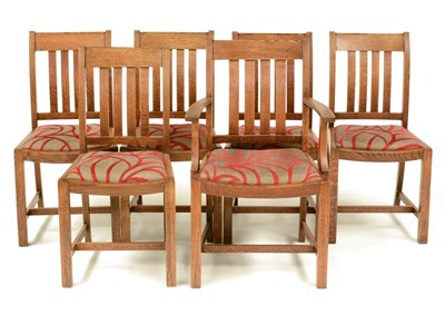 Lot 694 - Heals of London - Set of six oak dining chairs