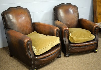Lot 71 - A pair of Art Deco leather tub chairs.