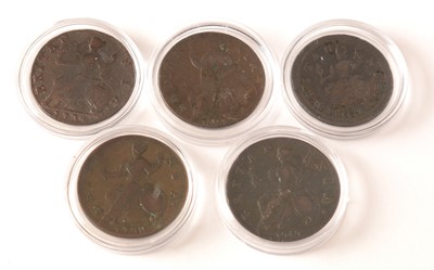 Lot 115 - Five half pennies