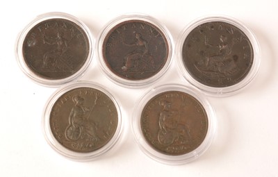 Lot 116 - Five half pennies