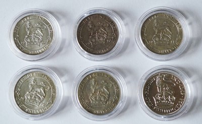 Lot 150 - Six 20th Century shillings