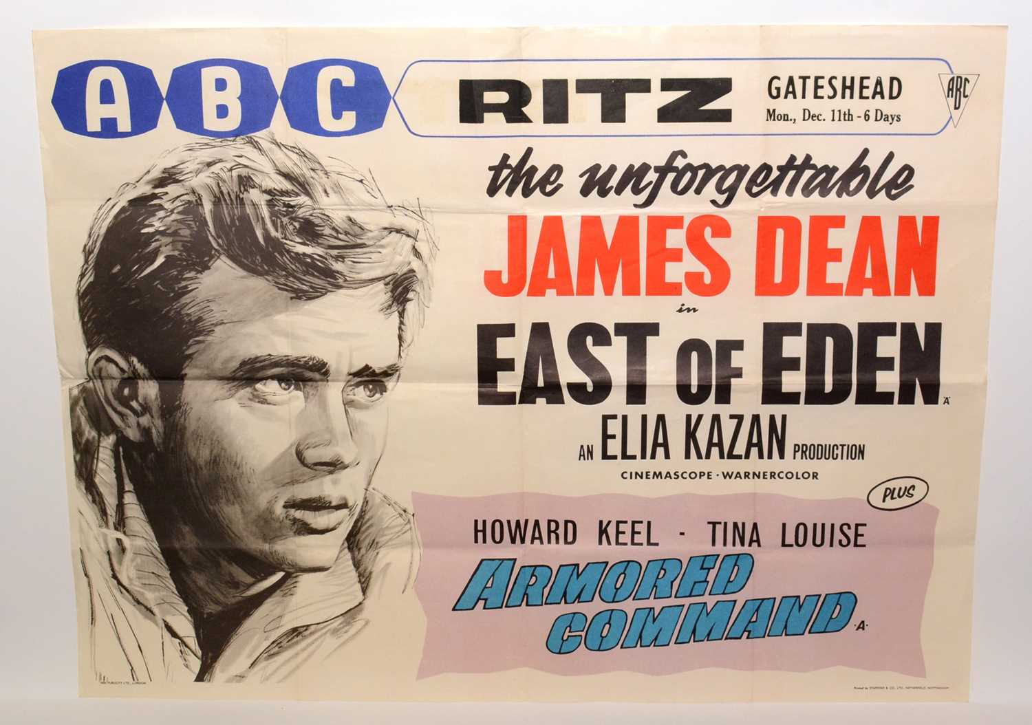 Lot 1273 - Theatre re-release quad movie poster for "East of Eden"