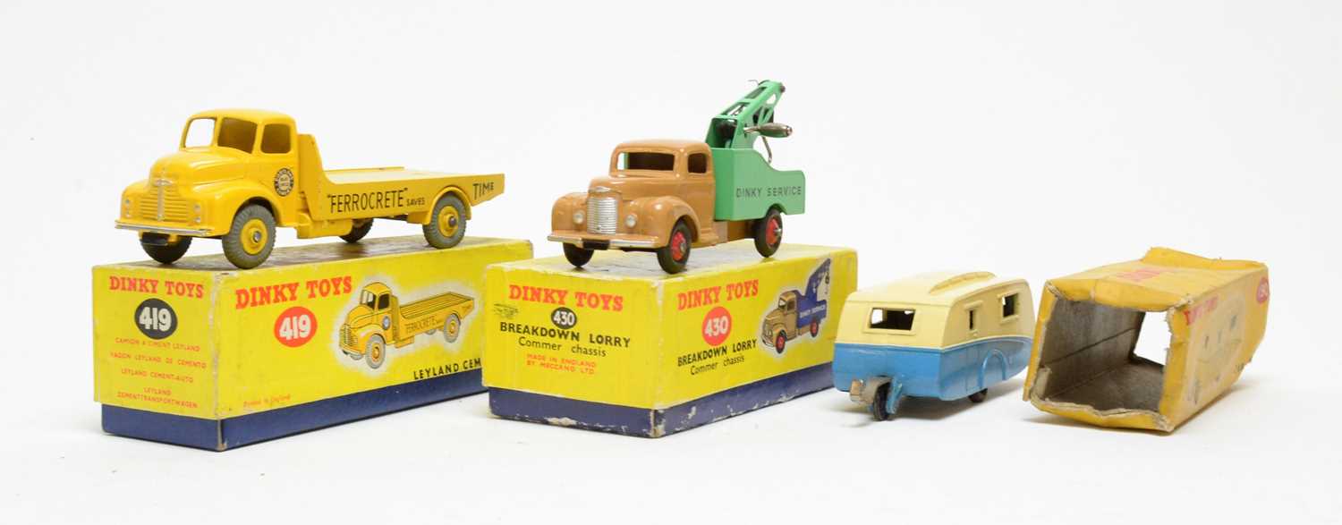 Lot 834 - Dinky Toys Leyland Cement Wagon, Breakdown lorry and caravan